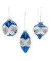 3" Blue/White Glass Ball Ornament- Set of 3