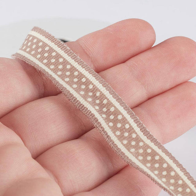1/2" x 2YDS Tan Polka Dot Webbing Ribbon