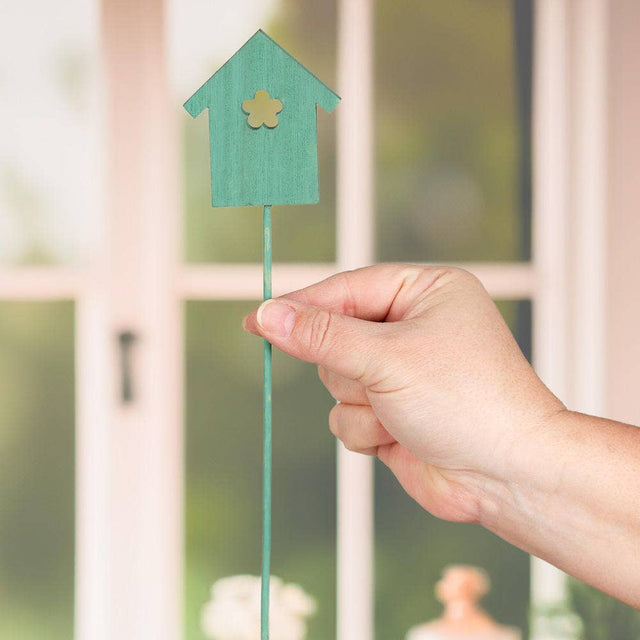 12" Wood Birdhouse Stem | Pink Blue Green Yellow