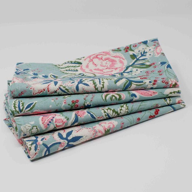 Gulab Mint Floral Napkins | Set of 4