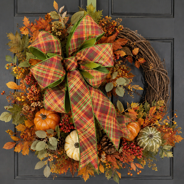 4" x 10yd Dupioni Diagonal Auburn Plaid Ribbon