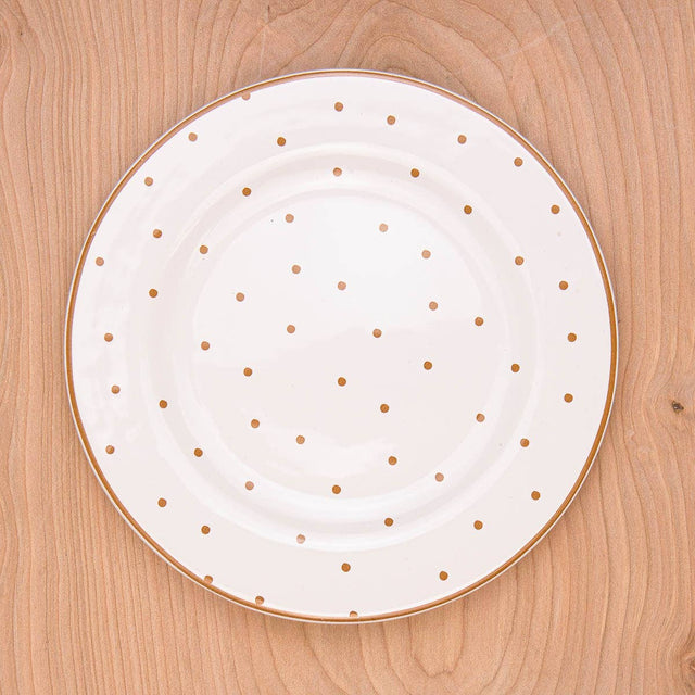 8" White & Gold Polka Dot Plate