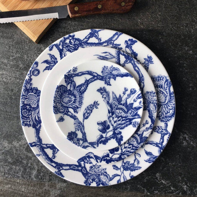 10.75" Blue & White Arcadia Rimmed Dinner Plate