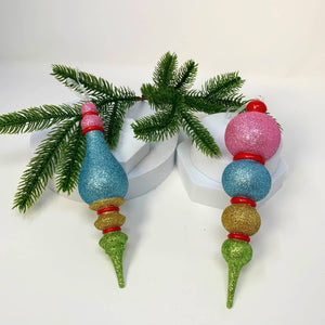 8" Multi Color Glitter Finial Ornament