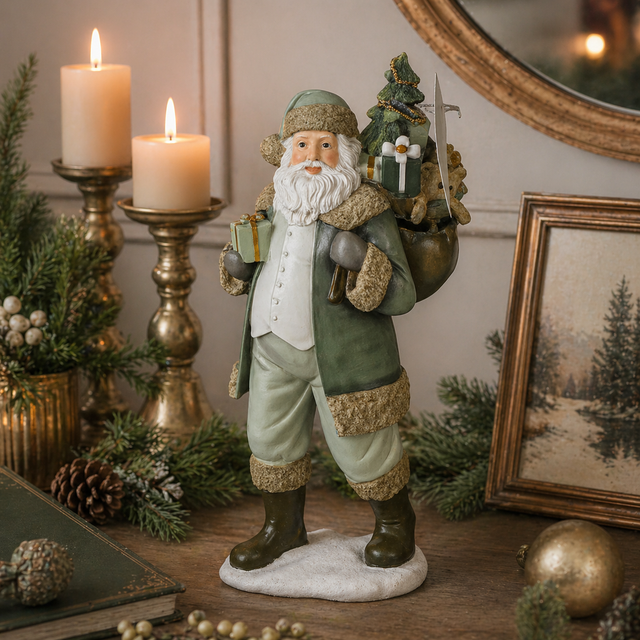 14.5" Resin Santa with Gift Bag