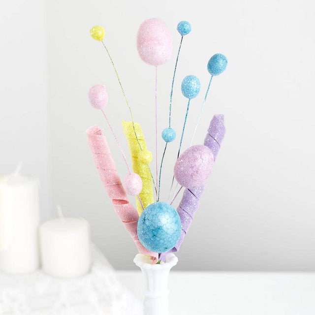 18" Glitter Pastel Eggs, Twist, & Berries Picks