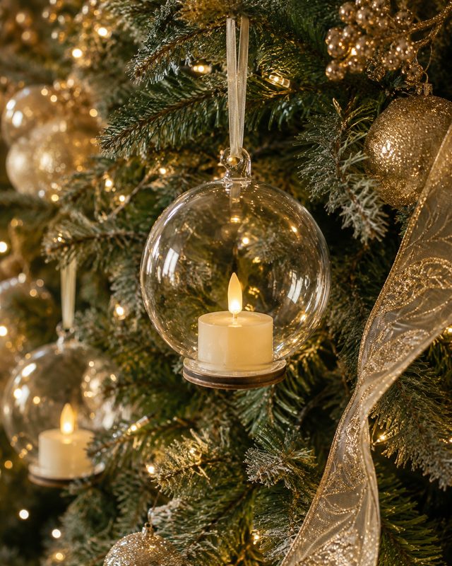 5.5" Clear Ornament with Ivory Tealight