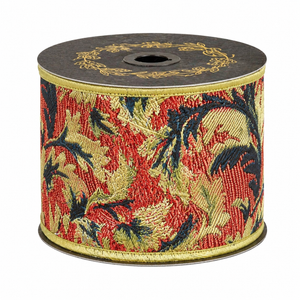 4" x 5yd Red/Apple/Green Acanthus Jacquard Dupioni Fused Ribbon