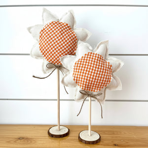 13"/10" Summer Fall Sunflower Set of 2 | Natural Orange Gingham
