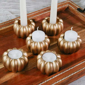 2-in-1 Pumpkin Tealight/Candlestick Holder (Set of 6) - Gold