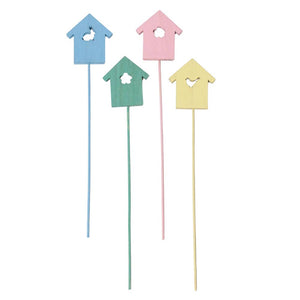12" Wood Birdhouse Stem | Pink Blue Green Yellow