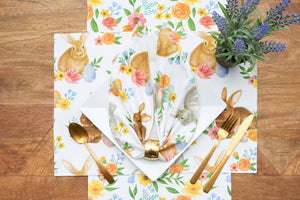18" x 18" Easter Spring Floral Bunny Rabbit Napkin