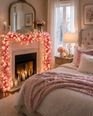 9' x 12" Flocked Pink Pencil Fir Artificial Pre-Lit Garland