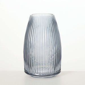 8.25” Ribbed Blue Gray Glass Vase