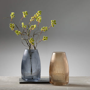 8.25” Ribbed Blue Gray Glass Vase