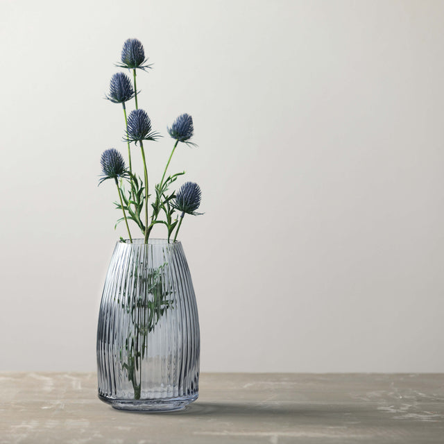8.25” Ribbed Blue Gray Glass Vase