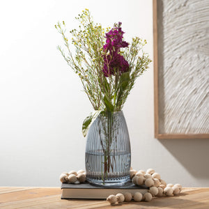 8.25” Ribbed Blue Gray Glass Vase