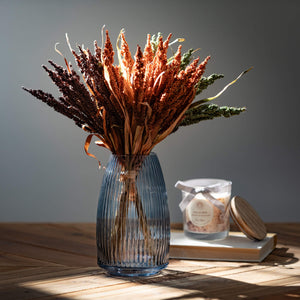 8.25” Ribbed Blue Gray Glass Vase