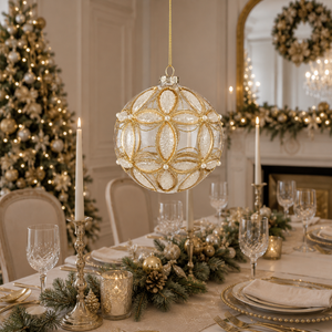 4" Clear/Gold Etched Ball Ornament
