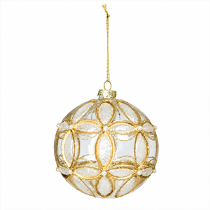 4" Clear/Gold Etched Ball Ornament