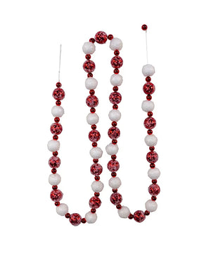 6' Red & White Frost Bead Garland