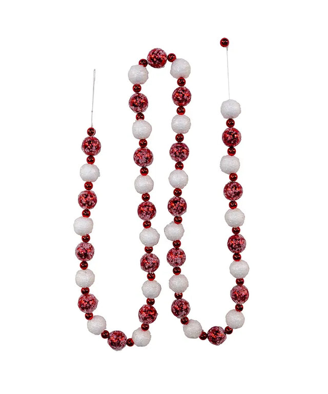 6' Red & White Frost Bead Garland