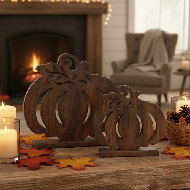 14.25"/10.75" Wooden Pumpkin Set/2