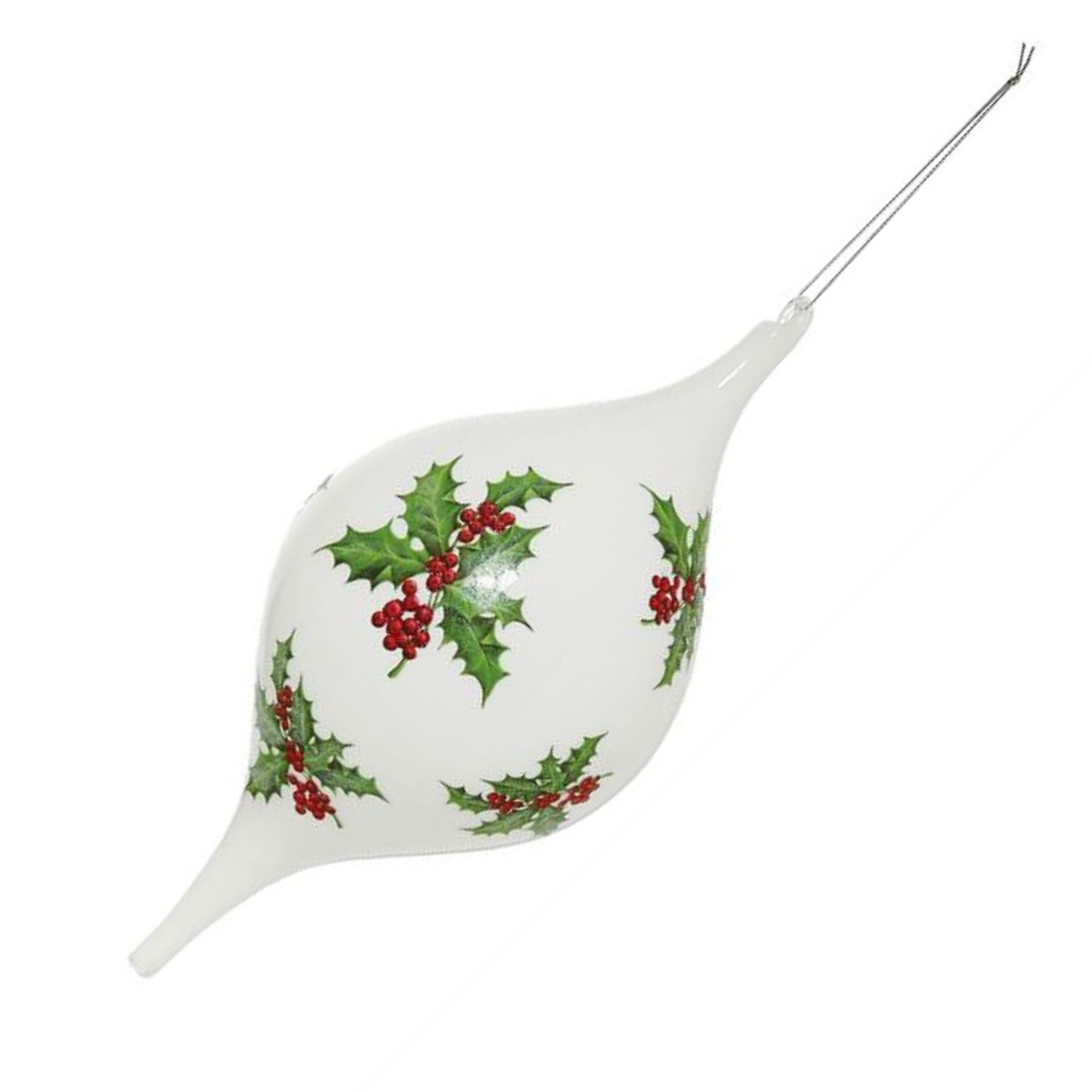 13" Holly Berry White Glass Christmas Ornament