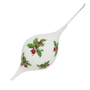 13" Holly Berry White Glass Christmas Ornament