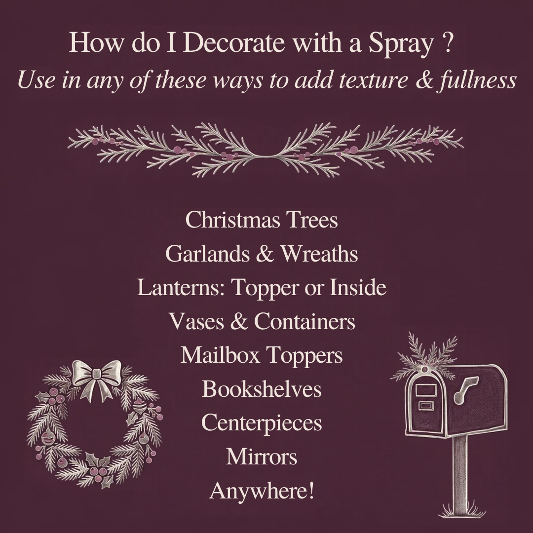 How to decorate with a Christmas spray: trees, wreaths, garlands, lanterns, vases, mailboxes, centerpieces, and mirrors