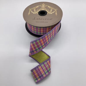 1" or 3" x 10yds Lavender Peach Mint Small Check Dupioni Ribbon