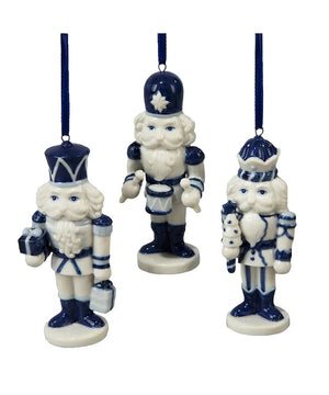 4" Porcelain Delft Blue Nutcracker Ornament | 3 Styles Available