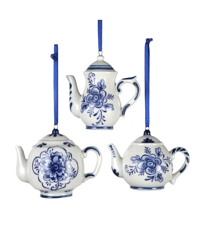2–3" Porcelain Delft Blue Teapot Ornament | 3 Styles Available