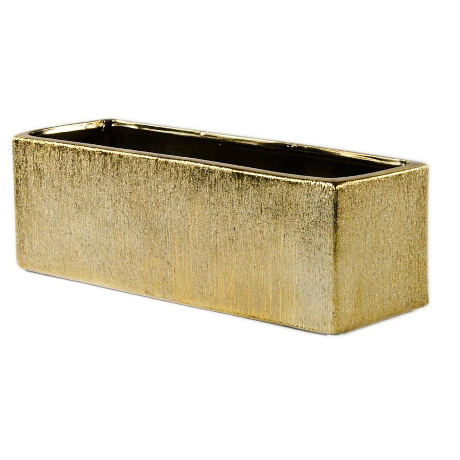 Low Etched Rectangular Gold Vase | 12"x4"x4"