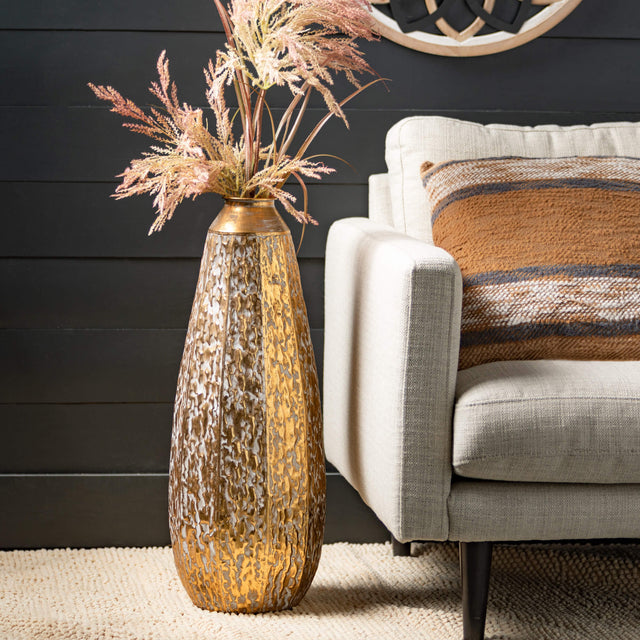 28” Gilded Hammered Vase