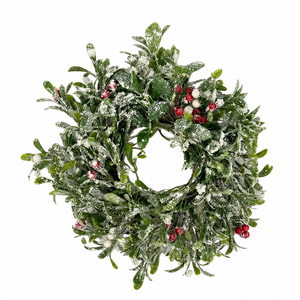 16" Flocked Mistletoe & Berry Candle Ring | Wreath