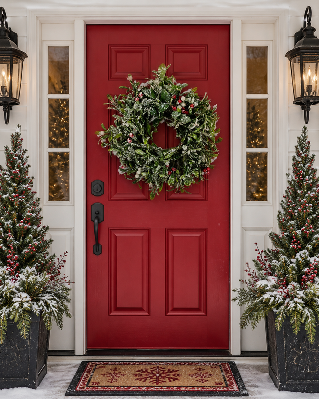 16" Flocked Mistletoe & Berry Candle Ring | Wreath