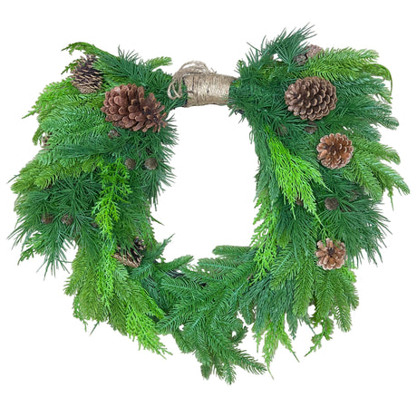 26 inch Natural Touch Mix Evergreen Heart Wreath