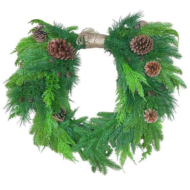 26 inch Natural Touch Mix Evergreen Heart Wreath