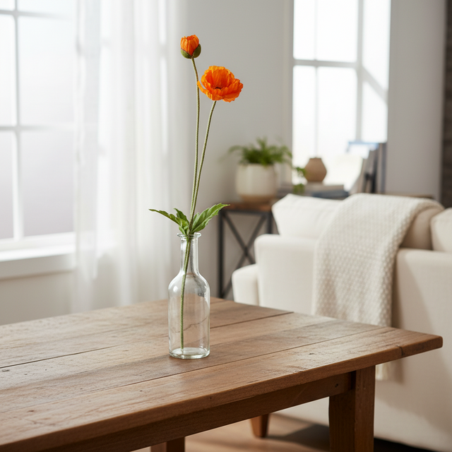 29" Orange Summer Poppy Stem