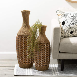24" Woven Rattan Floor Vase