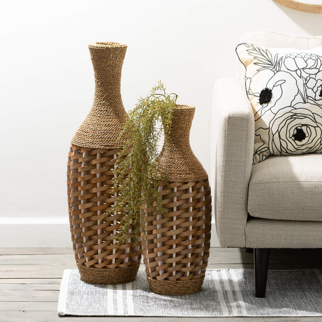 24" Woven Rattan Floor Vase