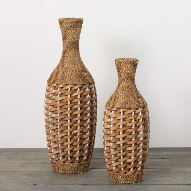 24" Woven Rattan Floor Vase