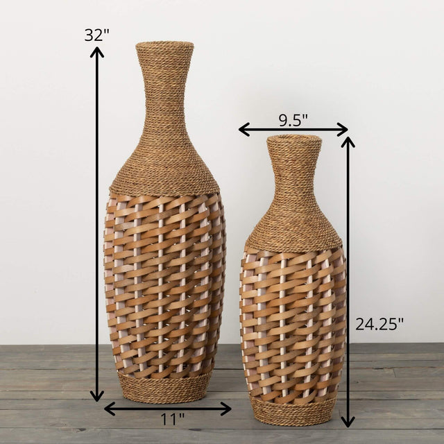 24" Woven Rattan Floor Vase