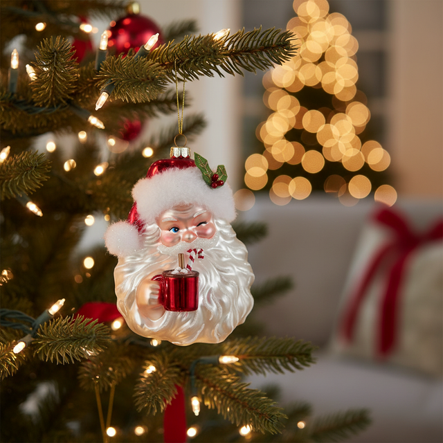 5.5" Noble Gem Santa Face with Cocoa Mug Ornament