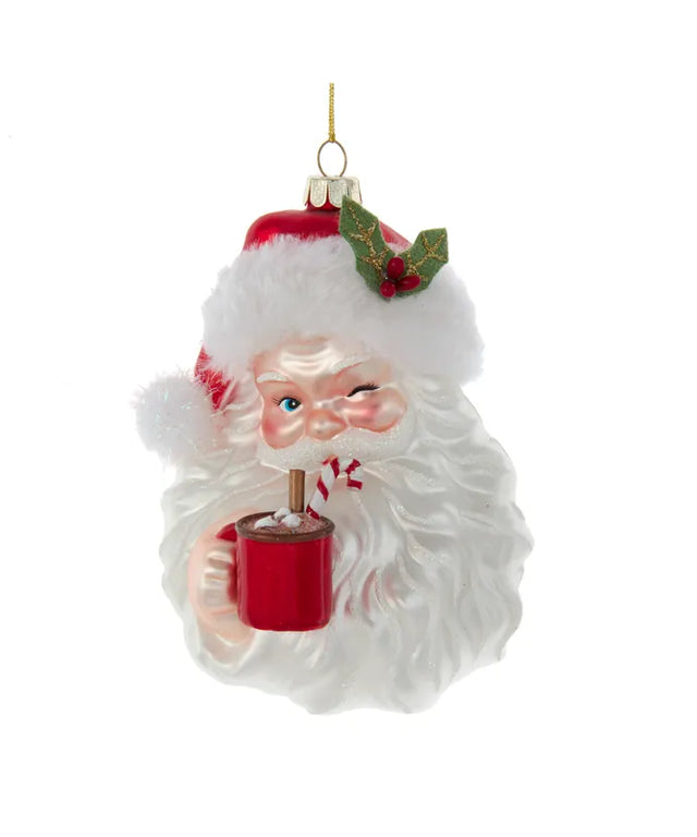 5.5" Noble Gem Santa Face with Cocoa Mug Ornament