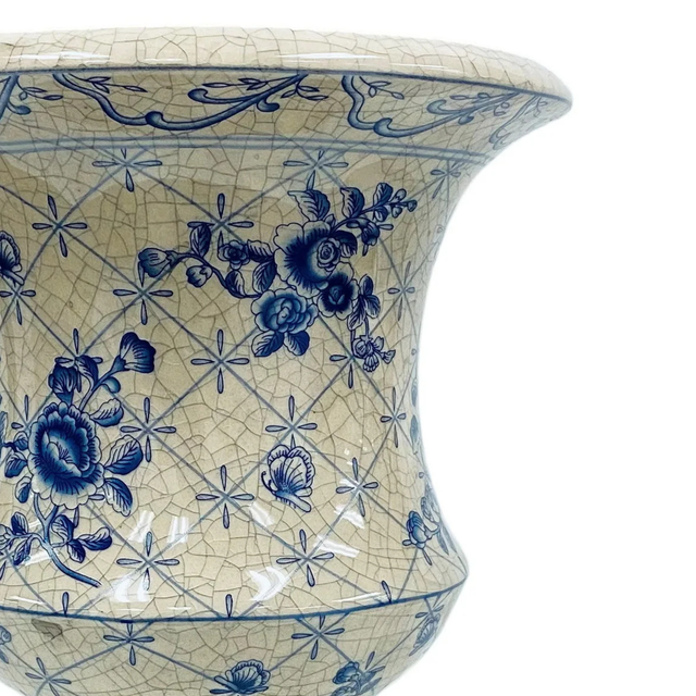 Blue & White Floral Pedestal Urn – 10"