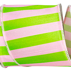 4"x10YDS Cabana Striped Dupioni Deluxe Ribbon | Pink and Lime