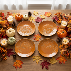 8" Embossed Botanical Stoneware Plates | Set of 4
