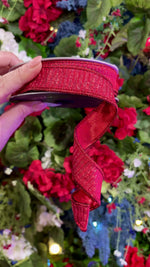 1"X10YD Red Pleated Metallic Farrisilk Ribbon